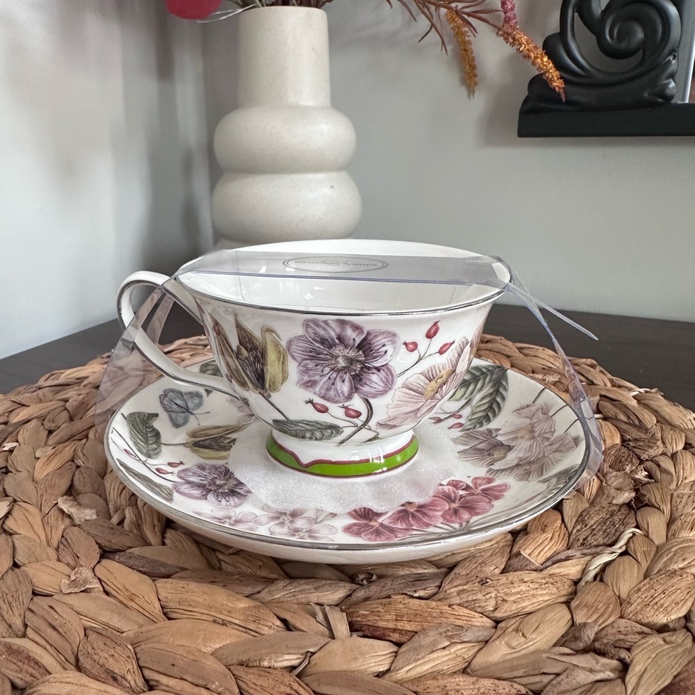 Grace teaware Fine Porcelain Floral Teacup and Saucer Set NeW‎